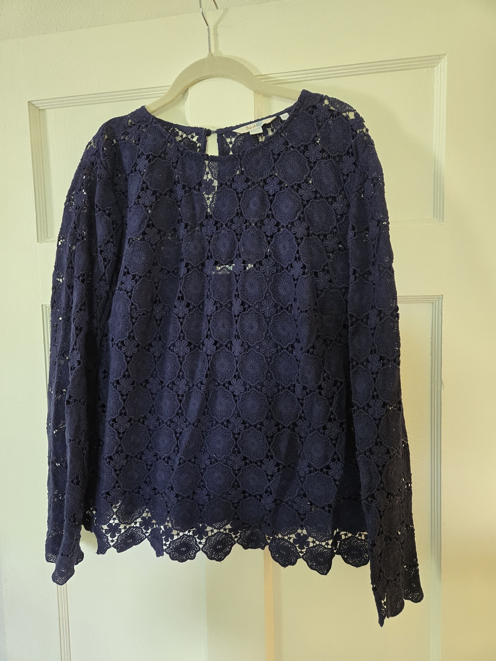 Boden Navy Blue Lace Long-Sleeve Blouse